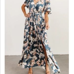 Baltic Born Sicily Satin Maxi Dress Blue Floral